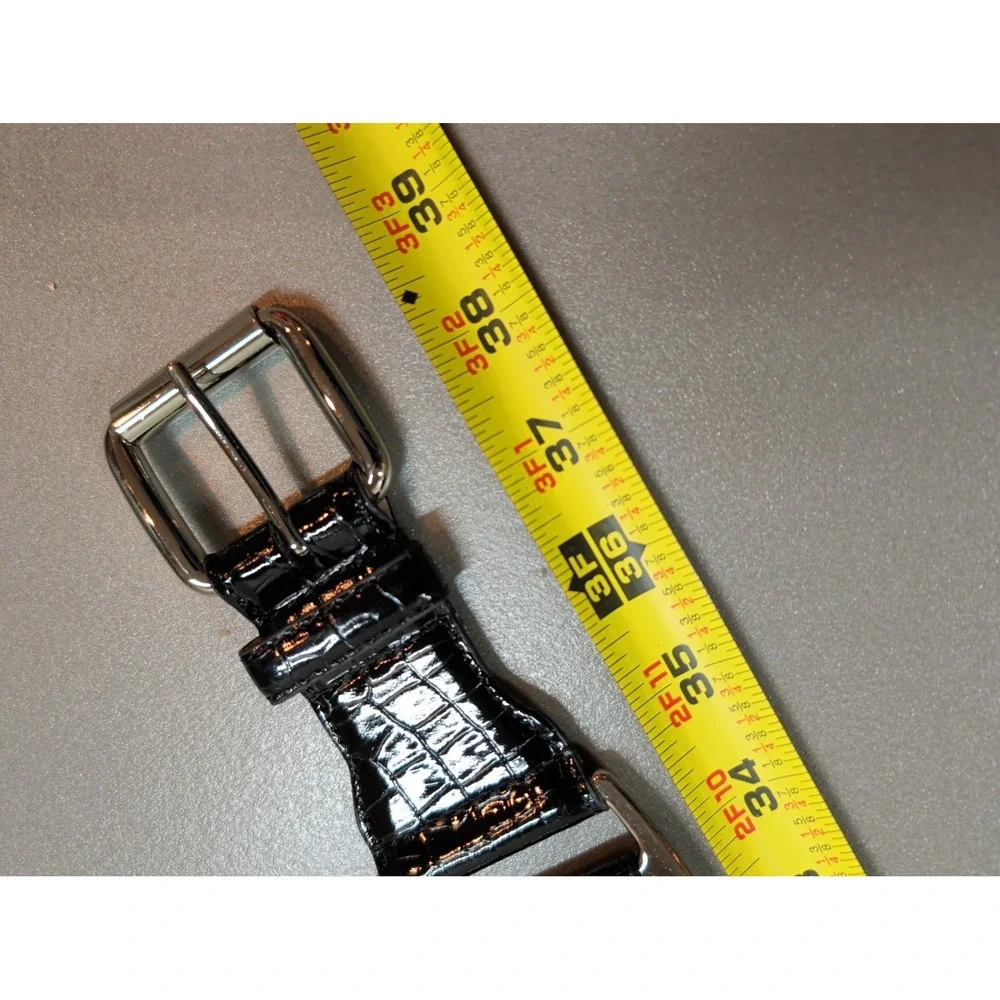 Black Croc Embossed Wide Elastic Waist Belt Silver Buckle BE1071‎ ML